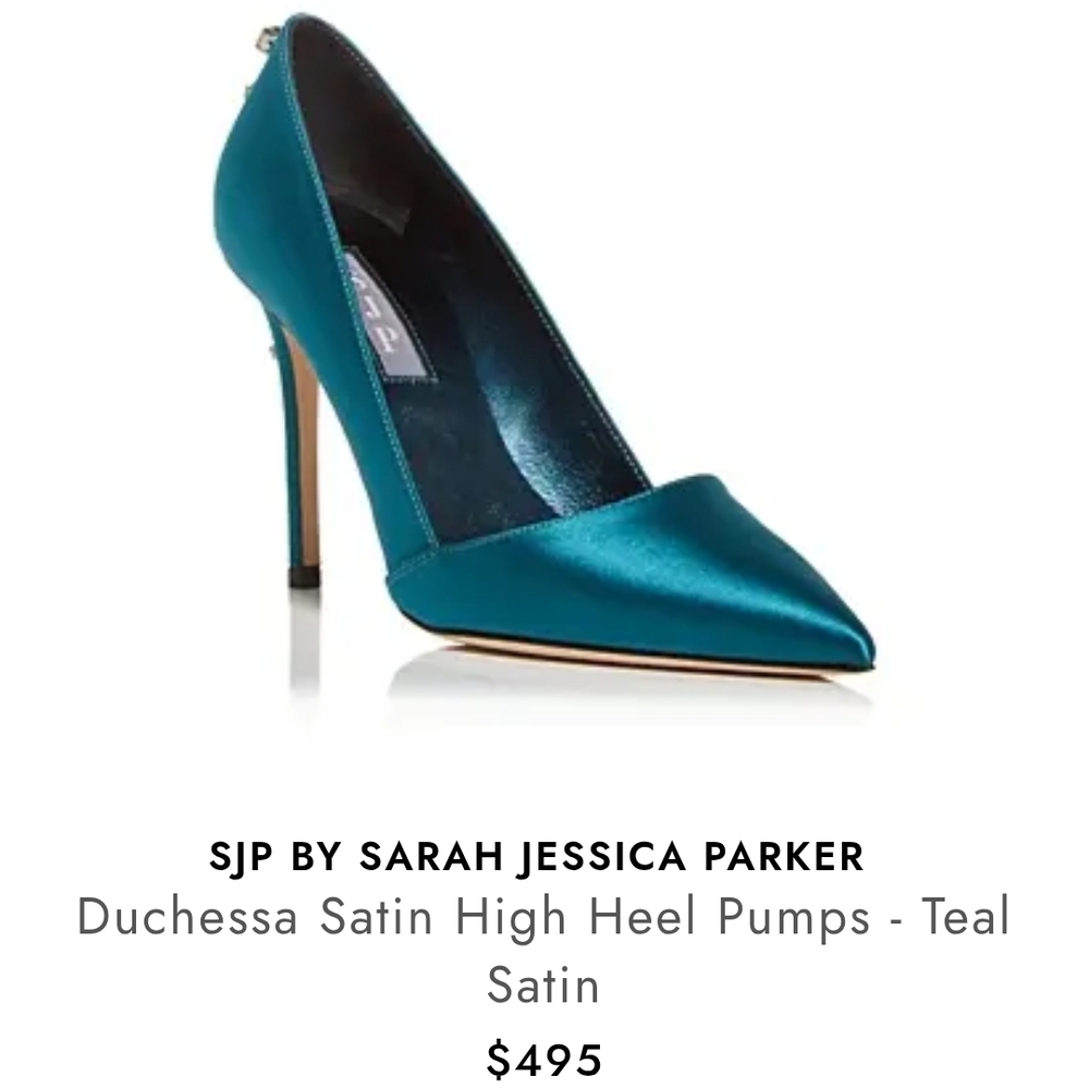 SJP Teal Duchessa Satin High Heel Pump